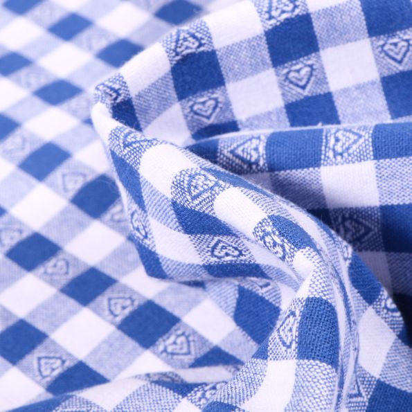 Tissu Vichy Cœurs bleu roi sur fond Blanc - Par 10 cm