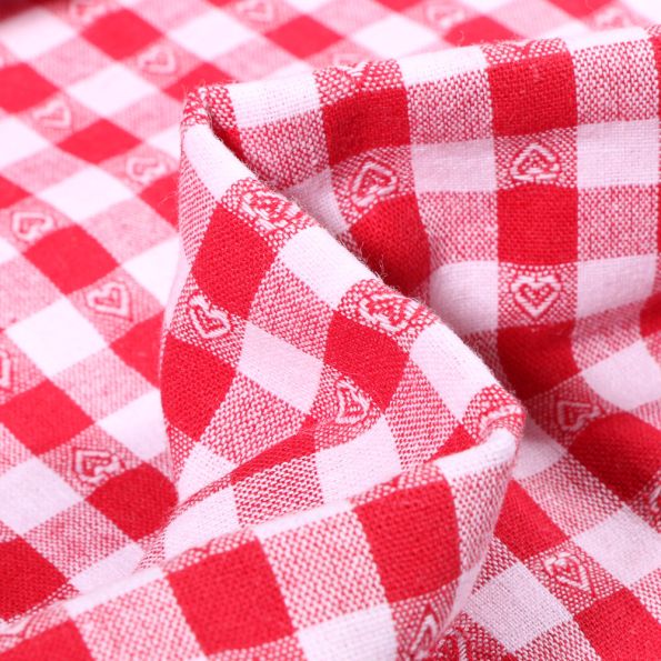 Tissu Vichy jacquard Cœurs rouges sur fond Blanc - Par 10 cm