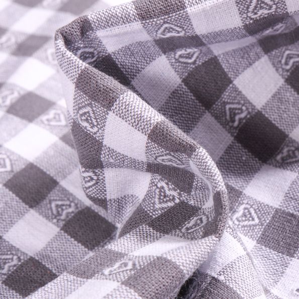 Tissu Vichy jacquard Cœurs gris sur fond Blanc - Par 10 cm