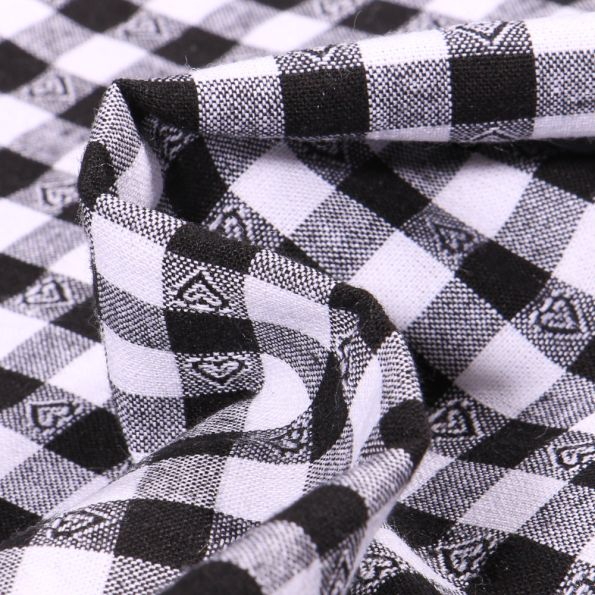 Tissu Vichy jacquard Cœurs noirs sur fond Blanc - Par 10 cm