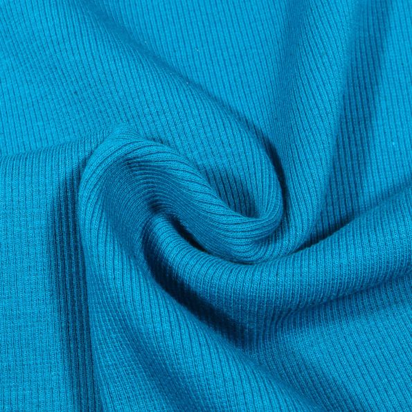 Tissu Bord côte uni Bleu cyan - Par 10 cm