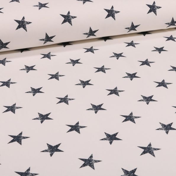 Tissu Jersey coton envers gratté Etoiles sur fond Beige - Par 10 cm