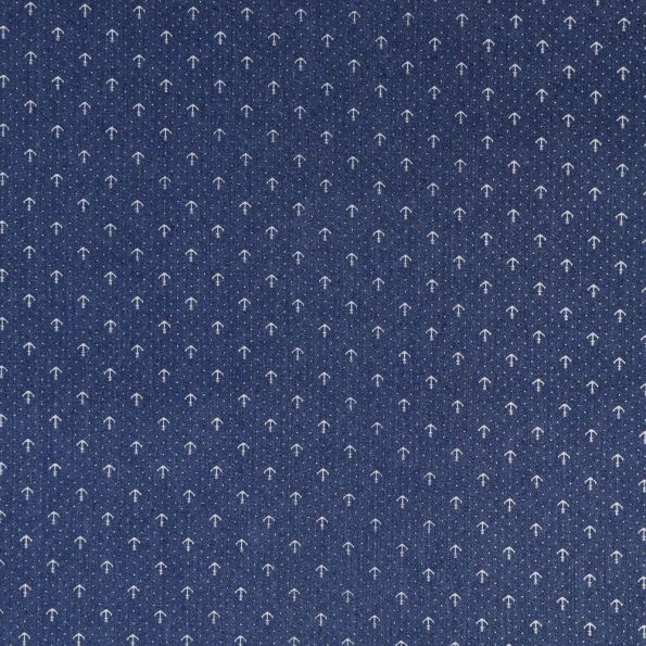 Tissu Denim Jeans léger élasthanne Encres Blanc sur fond Bleu Jean - Par 10 cm