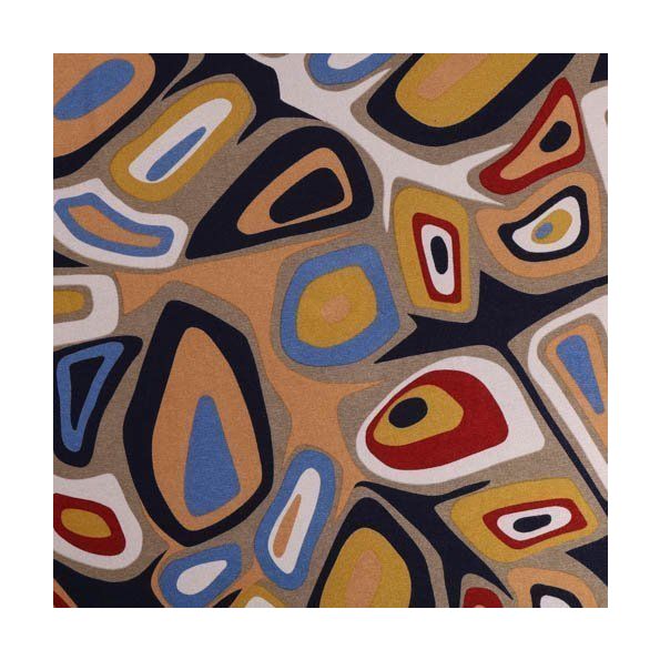 Tissu Jersey Viscose Motifs abstraits Multicolores sur fond Mastic - Par 10 cm