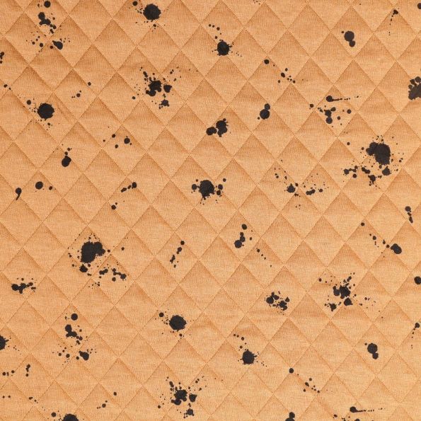 Tissu Sweat léger matelassé Tâches Noires sur fond Jaune moutarde - Par 10 cm