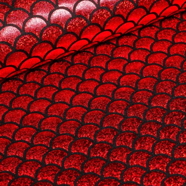 Tissu Lamé écailles Rouge - Par 10 cm