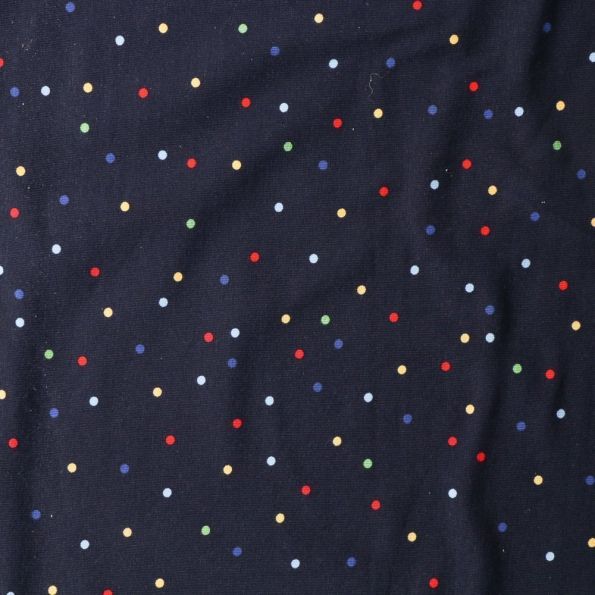 Tissu Jersey Coton Pois Multicolore sur fond Bleu marine - Par 10 cm