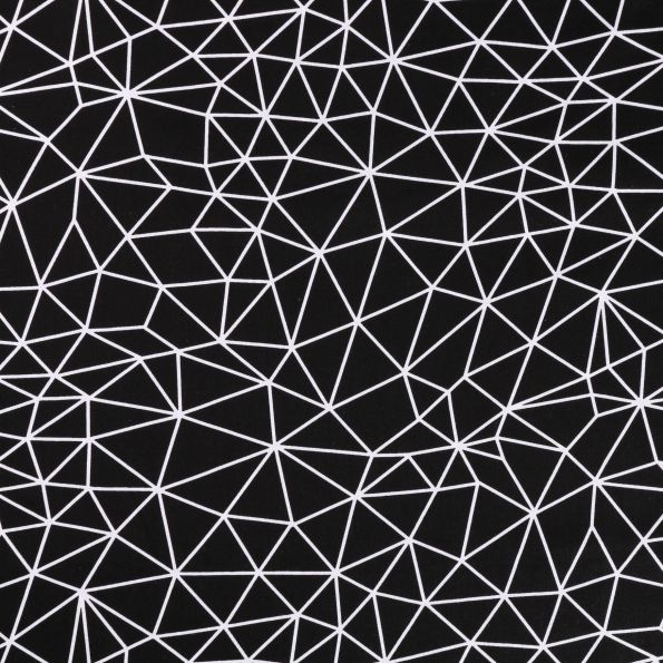 Tissu Coton imprimé Mosaïque Blanche sur fond Noir - Par 10 cm
