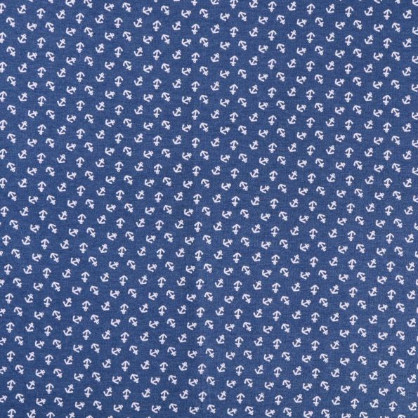 Tissu Jersey Viscose Ancres marines Blanches sur fond Bleu denim - Par 10 cm