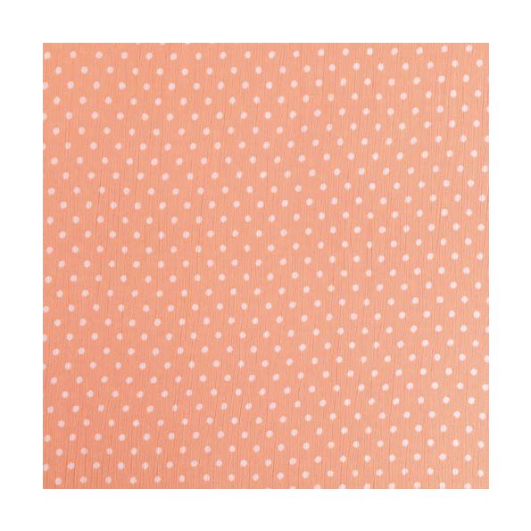 Tissu Crépon Viscose Pois Blancs sur fond Rose saumon - Par 10 cm
