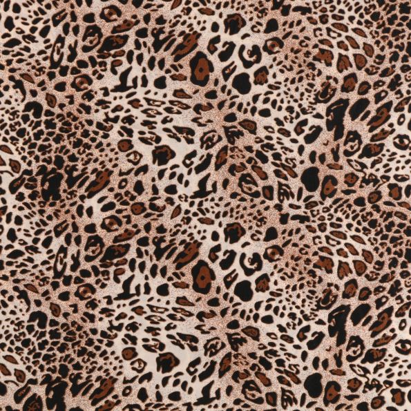 Tissu Microfibre léger imprimé Léopard Marron et noir sur fond Beige - Par 10 cm