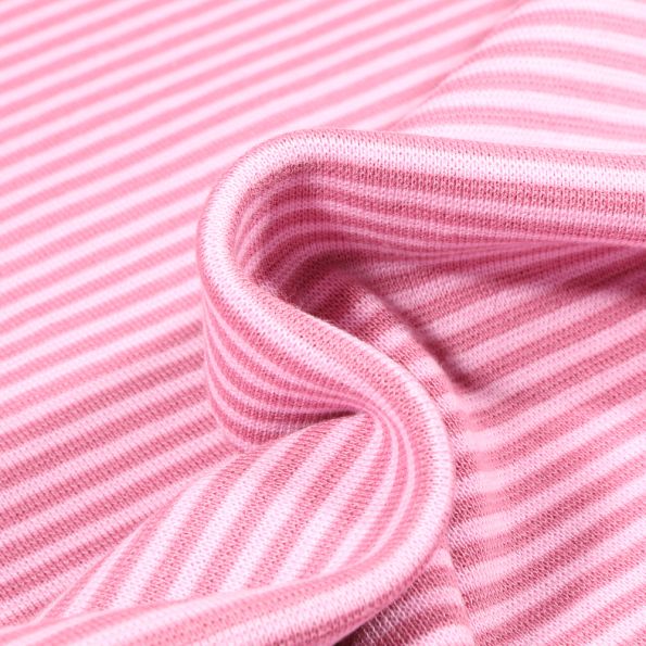 Tissu Bord côte Rayé rose sur fond Blanc - Par 10 cm