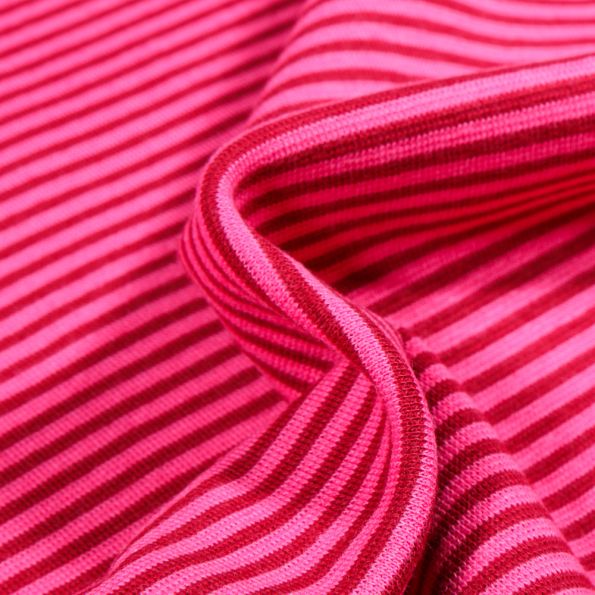 Tissu Bord côte Rayé rouge sur fond Rose - Par 10 cm