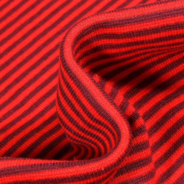 Tissu Bord côte Rayé bordeaux sur fond Rouge - Par 10 cm