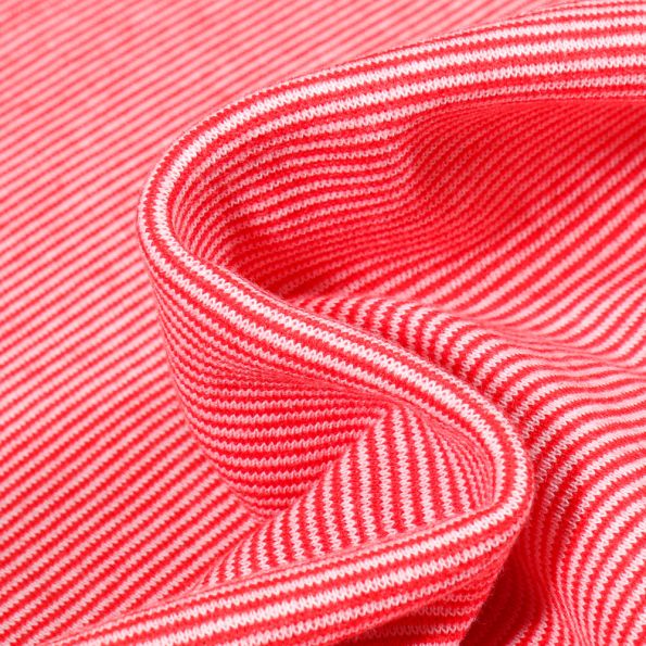 Tissu Bord côte Fines rayures rouge sur fond Blanc - Par 10 cm