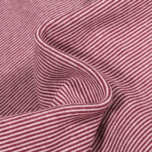 Tissu Bord côte Fines rayures bordeaux sur fond Blanc - Par 10 cm