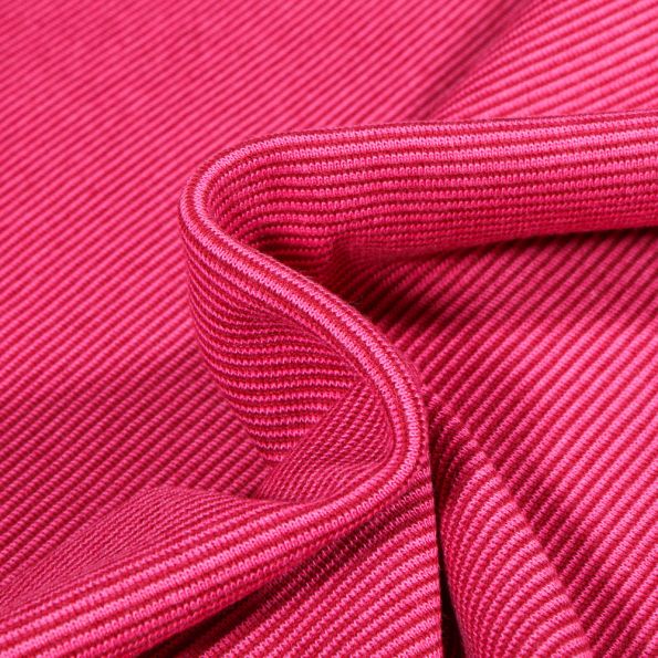 Tissu Bord côte Fines rayures bordeaux sur fond Rose - Par 10 cm