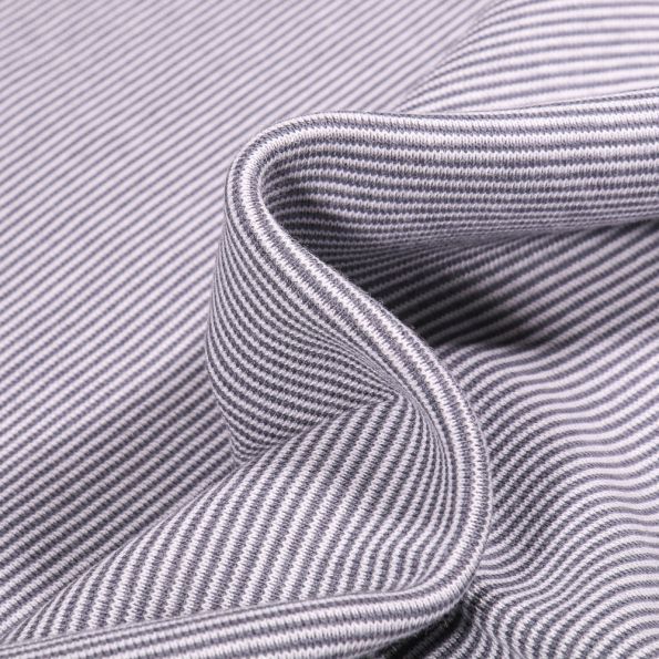 Tissu Bord côte Fines rayures grises sur fond Blanc - Par 10 cm