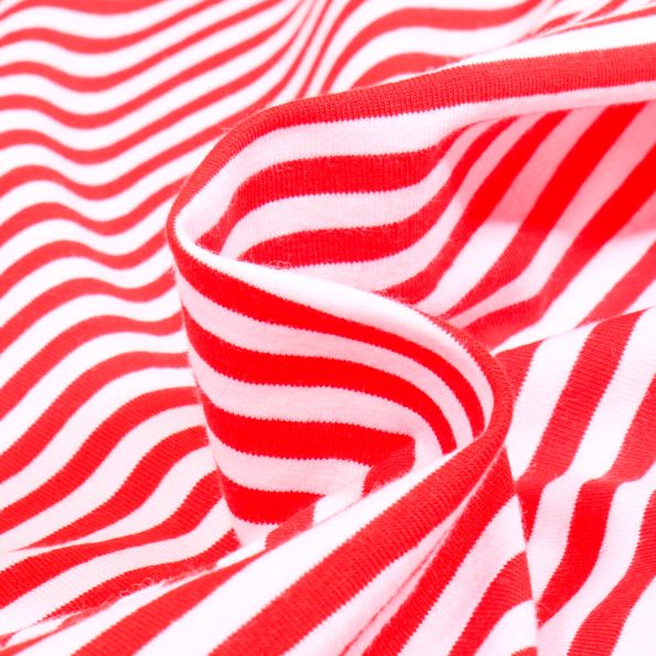 Tissu Jersey Coton rayures 5mm Rouge sur fond Blanc - Par 10 cm
