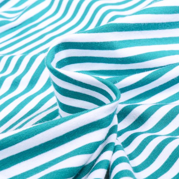 Tissu Jersey Coton rayures 5mm Bleu pétrole - Par 10 cm