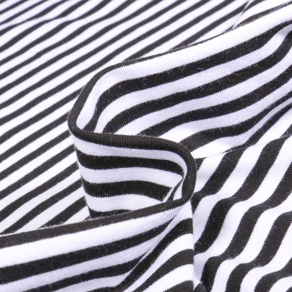 Tissu Jersey Coton rayures 5mm blanc sur fond Blanc - Par 10 cm