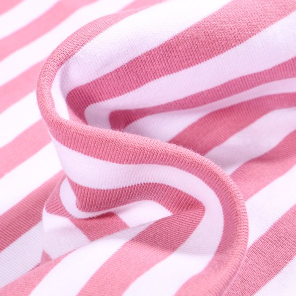 Tissu Jersey Coton Rayures 1cm sur fond Vieux rose - Par 10 cm