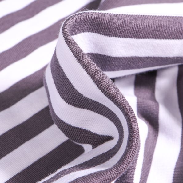 Tissu Jersey Coton Rayures 1cm sur fond Gris anthracite - Par 10 cm