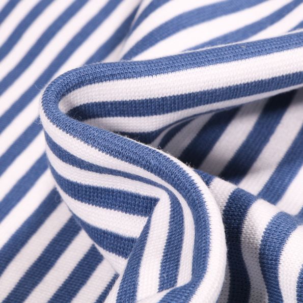 Tissu Bord côte Rayures 5mm denim sur fond Blanc - Par 10 cm