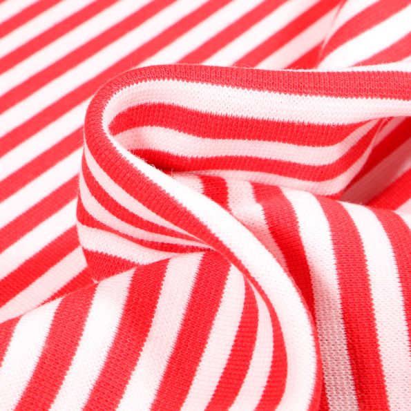 Tissu Bord côte Rayures 5mm rouge sur fond Blanc - Par 10 cm