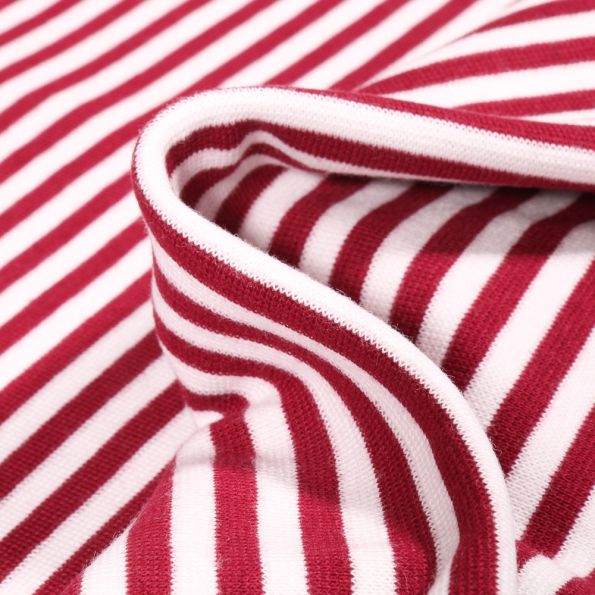 Tissu Bord côte Rayures 5mm bordeaux sur fond Blanc - Par 10 cm