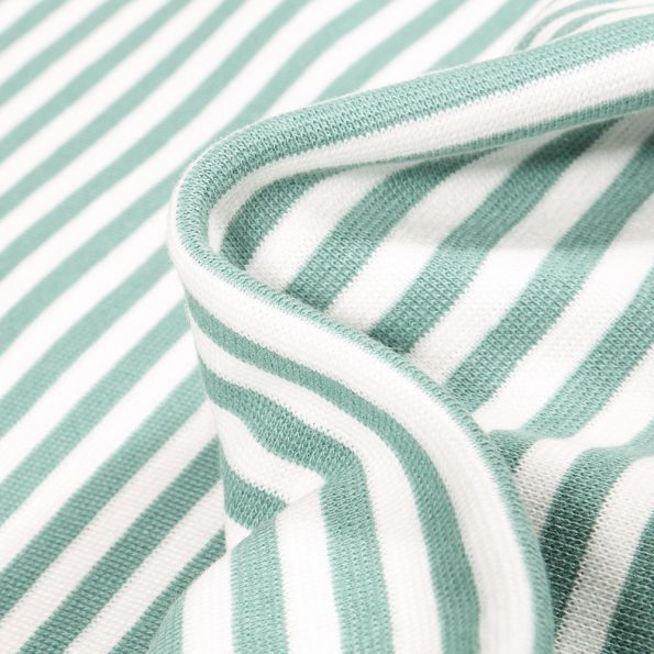 Tissu Bord côte Rayures 5mm menthe sur fond Blanc - Par 10 cm