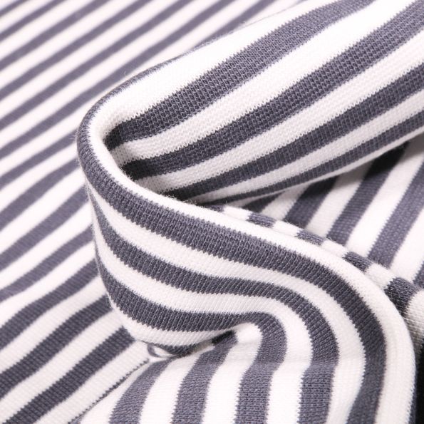 Tissu Bord côte Rayures 5mm anthracite sur fond Blanc - Par 10 cm