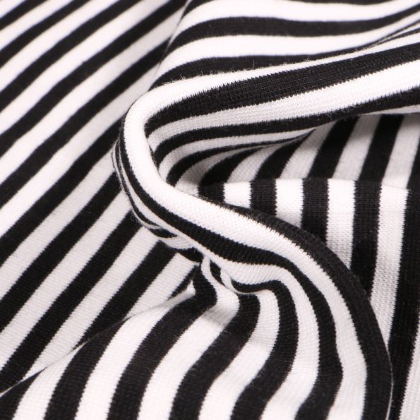Tissu Bord côte Rayures 5mm noires sur fond Blanc - Par 10 cm