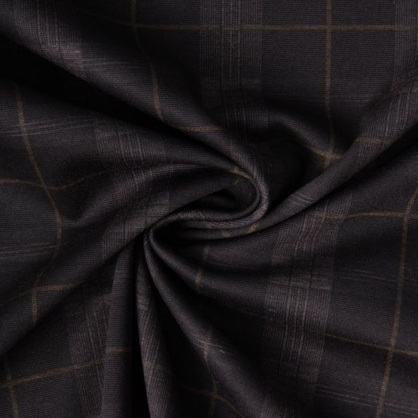 Tissu Bengaline carreaux sur fond Noir - Par 10 cm