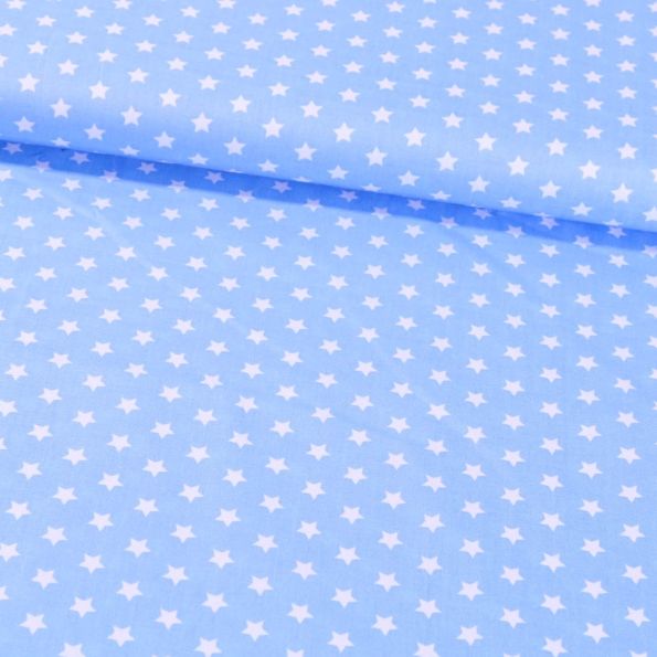 Tissu Coton Imprimé Etoiles 9 mm Blanches sur fond Bleu Ciel - Par 10 cm