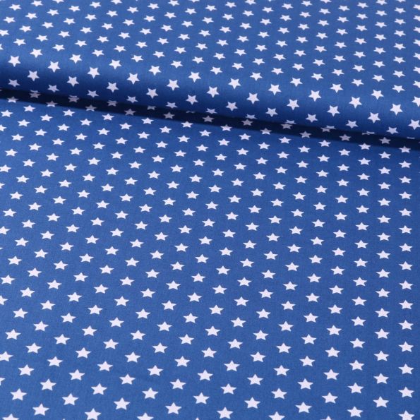Tissu Coton Imprimé Etoiles 9 mm Blanches sur fond Bleu Roi - Par 10 cm