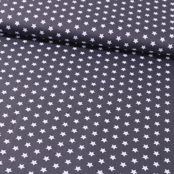 Tissu Coton Imprimé Etoiles 9 mm Blanches sur fond Grios Anthracite - Par 10 cm