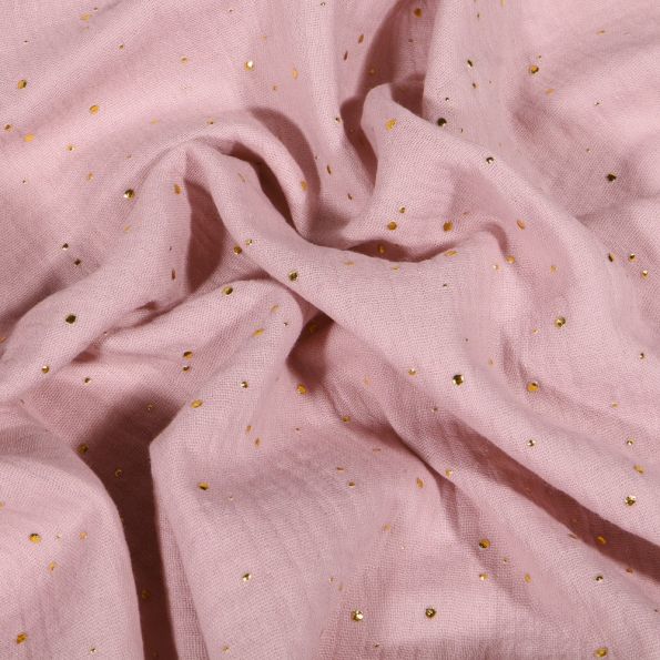 Tissu Double gaze Lina Pois dorés sur fond Rose pâle - Par 10 cm