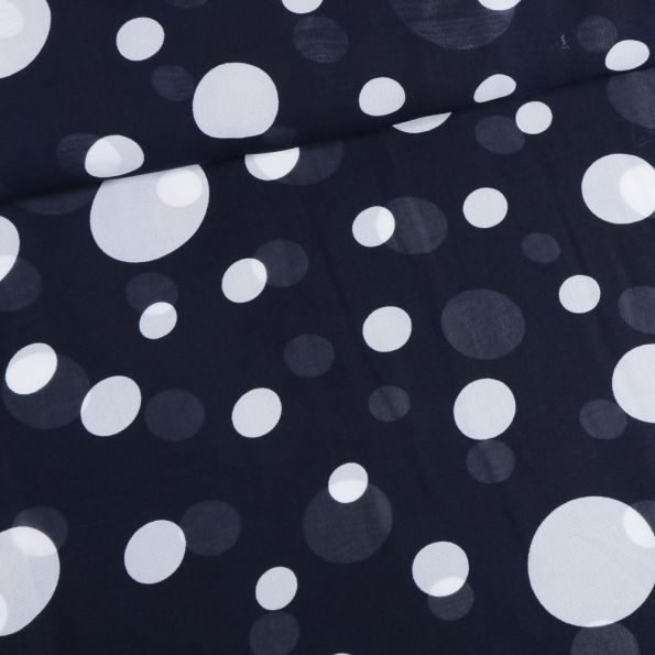 Coupon De Tissu Mousseline Polyester Blanc à Pois Noirs - 1.40m X 0.50m