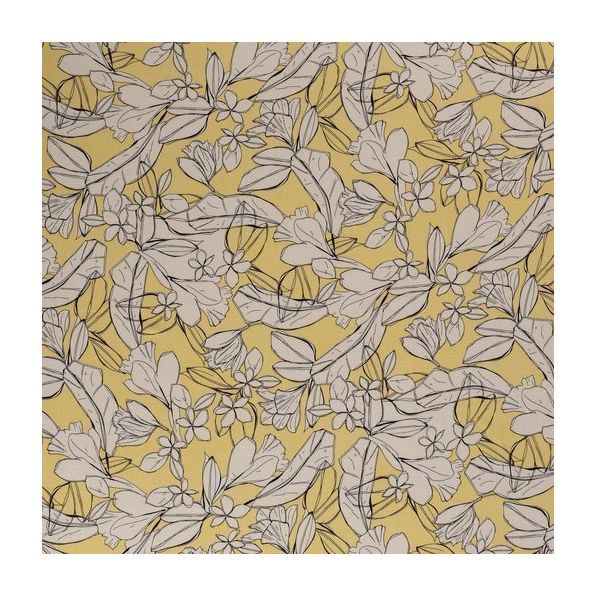 Tissu Jersey Viscose Esquisse de fleurs sur fond Jaune - Par 10 cm