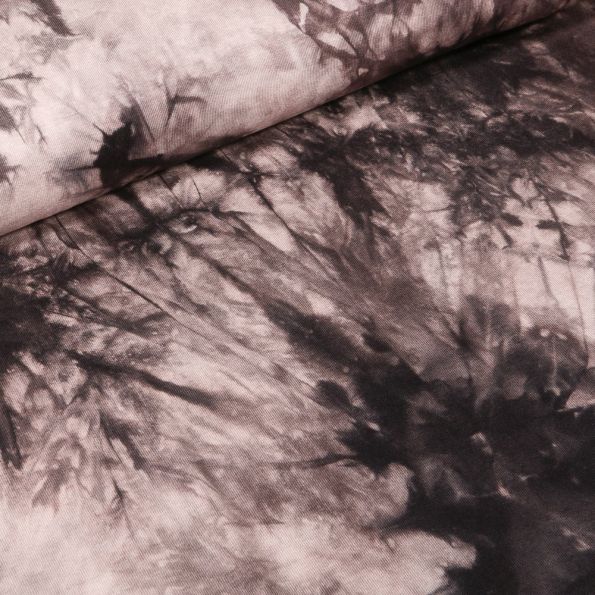 Tissu Jersey Viscose Tie and dye noir sur fond Blanc - Par 10 cm