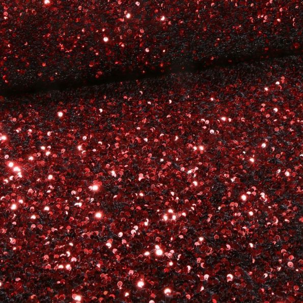 Coupon Tissu Sequins épais extensible Rouge foncé - Coupon de 20 cm