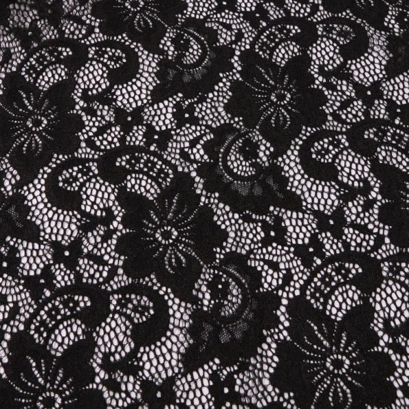 Tissu Dentelle Laura Noir - Par 10 cm