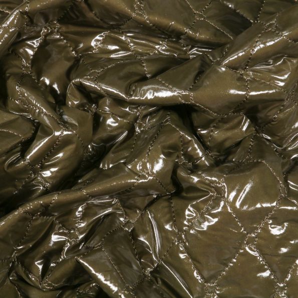 Tissu Doudoune matelassée Brillante sur fond Vert kaki - Par 10 cm