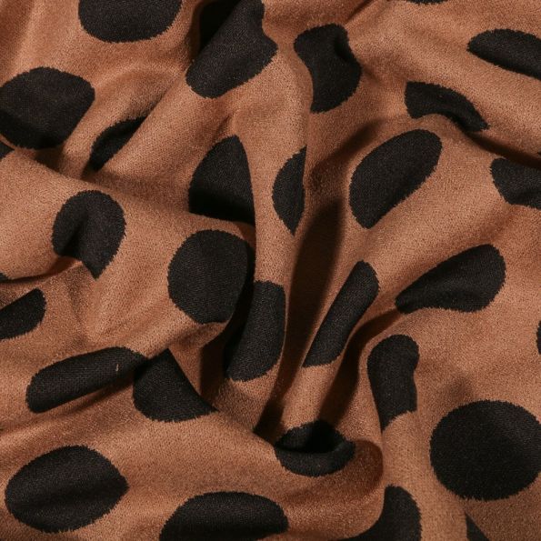 Tissu Suédine Jersey Pois noirs sur fond Camel - Par 10 cm