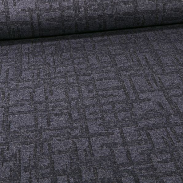 Tissu Maille Labyrinthe sur fond Bleu marine - Par 10 cm