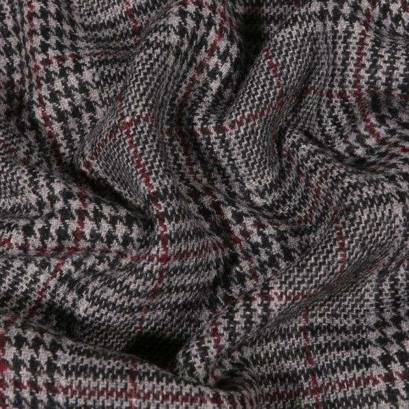 Tissu Jacquard Prince de Galles sur fond Bordeaux - Par 10 cm