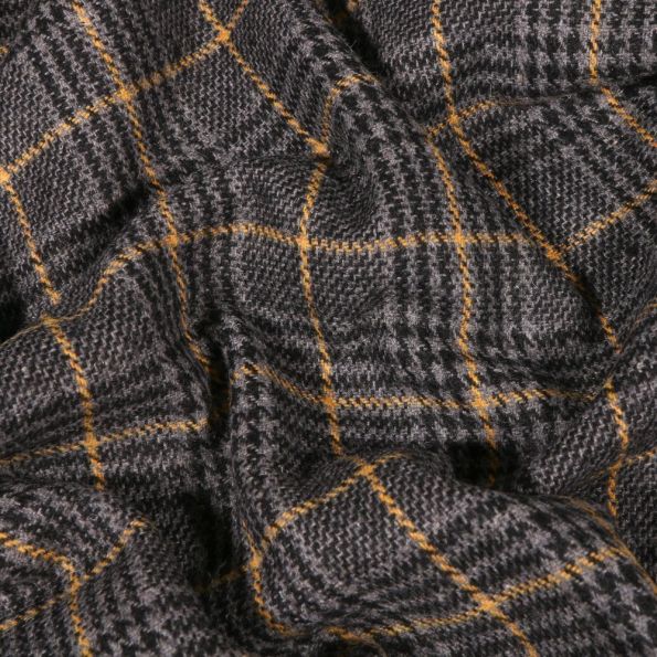 Tissu Jacquard Prince de Galles sur fond Ocre - Par 10 cm