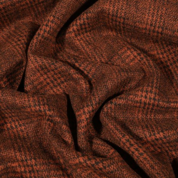 Tissu Jersey Milano toucher laine Prince de Galles sur fond Brique - Par 10 cm