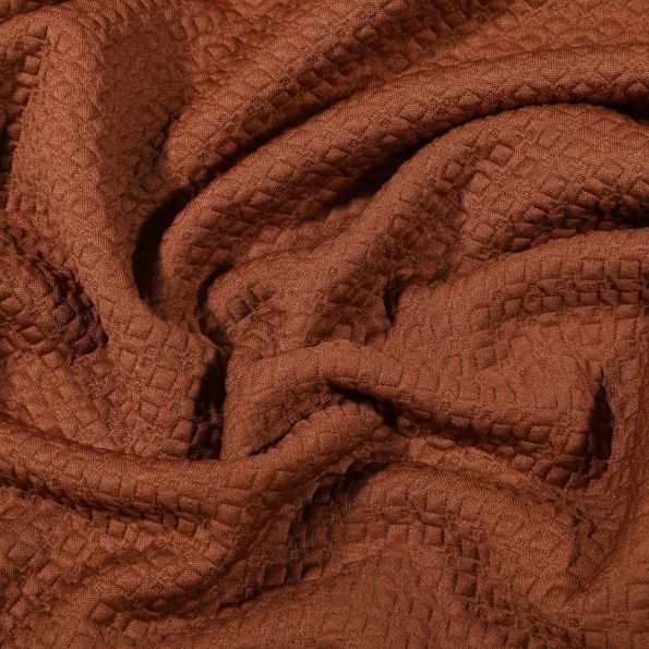 Tissu Jacquard Jersey Petits losanges sur fond Brique - Par 10 cm